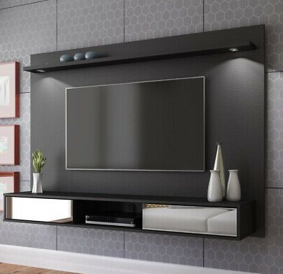Latest Modern Black Universal Tabletop Tv Stands Regarding Tv Stand Black Wood Led 65 In Screen Floating Wall Mounted (Photo 5 of 10)