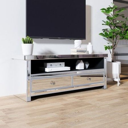 Loren Mirrored Wide Tv Unit Stands In Well Known Mirrored Tv Stand Cabinet 2 Drawers Tv Console (View 1 of 10)