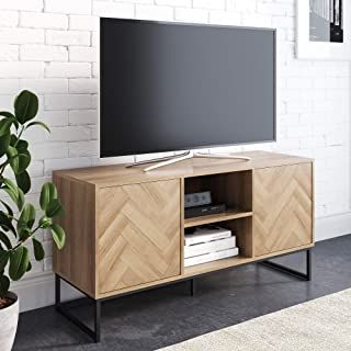 Media Console Cabinet Tv Stands With Hidden Storage Herringbone Pattern Wood Metal Pertaining To Most Recently Released Amazon: Tv Cabinet (View 2 of 10)