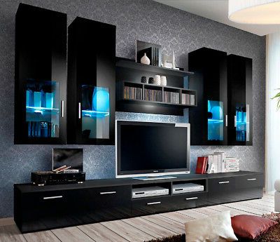 Milano White Tv Stands With Led Lights For Most Recent Presto 5 – Black Modern Entertainment Center For 65 Inch (Photo 1 of 10)