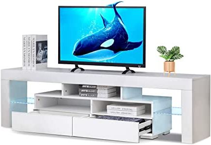 Milano White Tv Stands With Led Lights Within 2018 Amazon: Bonzy Home Glossy Led Tv Stand, White Tv Stand (Photo 9 of 10)