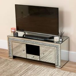 Mirrored Crushed Diamond Curved Edge Tv Stand Abreo Home Within Latest Fitzgerald Mirrored Tv Stands (Photo 2 of 10)