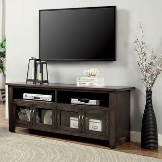 Modern Farmhouse Fireplace Credenza Tv Stands Rustic Gray Finish Within Current Shop Black Hardwood 60 Inch Tv Stand – Overstock –  (View 3 of 10)