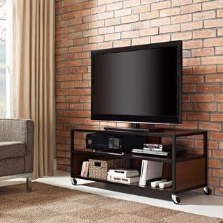Modern Tv Stands In Oak Wood And Black Accents With Storage Doors Throughout 2017 The Ameriwood Home Mason Ridge Mobile 46 Inch Tv Stand (View 5 of 10)
