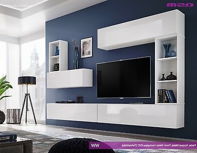 Modular Wall Living Room Unit Blox I Ww High Gloss Pvc Pertaining To Popular Hannu Tv Media Unit White Stands (Photo 5 of 10)