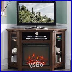Most Current Electric Corner Fireplace Tv Stand Brown Media Wood Regarding Electric Fireplace Tv Stands With Shelf (Photo 9 of 10)