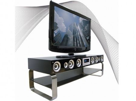 Most Current Powerful Tv Stand With Built In Speakers With Modern Black Floor Glass Tv Stands For Tvs Up To 70 Inch (Photo 2 of 10)