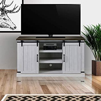 Most Popular Amazon: Amposei Sliding Barn Door Tv Stand For Tvs Up In Horizontal Or Vertical Storage Shelf Tv Stands (View 8 of 10)