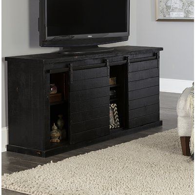Most Recent Barn Door Wood Tv Stands Regarding Gracie Oaks Laursen Solid Wood Tv Stand For Tvs Up To  (View 5 of 10)