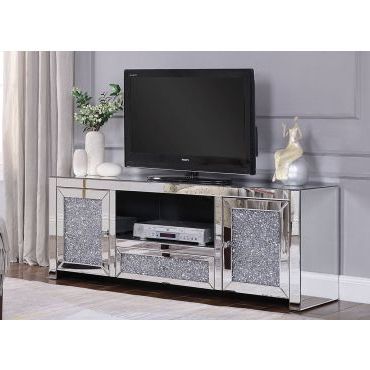 Most Recent Laylah Mirrored Tv Stand Fireplace Inside Fitzgerald Mirrored Tv Stands (View 5 of 10)