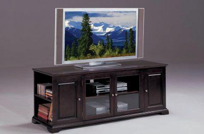 Most Recently Released Glass Shelf With Tv Stands Regarding Espresso Finish Modern Tv Stand W/glass Doors & Side Shelves (View 8 of 10)
