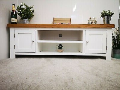Most Recently Released Hannu Tv Media Unit White Stands With Regard To White Tv Stand – Large Painted Oak Tv Cabinet – Extra Wide (Photo 10 of 10)