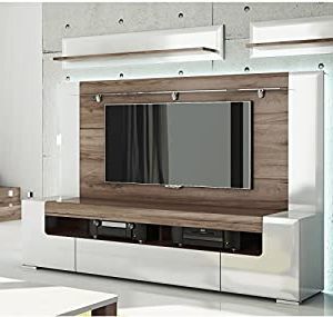 Most Recently Released Modern Tv Stands In Oak Wood And Black Accents With Storage Doors With Amazon: Toronto Tv Cabinet With Wall Panel – Large (View 8 of 10)