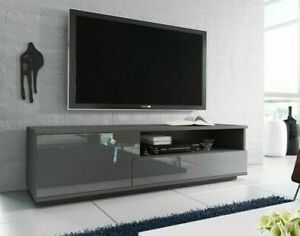 Most Recently Released Tv Stands Cabinet Media Console Shelves 2 Drawers With Led Light Pertaining To Modern Grey Gloss Front Tv Cabinet Stand Media (View 3 of 10)