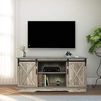 Most Up To Date Rustic Grey Tv Stand Media Console Stands For Living Room Bedroom Inside Amazon: Wampat Farmhouse Barn Door Tv Stand For 65 (Photo 1 of 10)