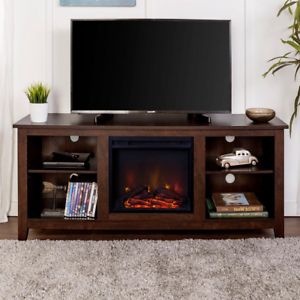 Newest Avalene Rustic Farmhouse Corner Tv Stands With Regard To 58" Rustic Fireplace Tv Stand In Traditional Brown (View 10 of 10)