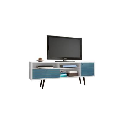 Newest Manhattan Comfort Liberty Mid Century White And Aqua Blue Pertaining To Prepac Milo Mid Century Modern 56" Tv Console Stands (View 10 of 10)