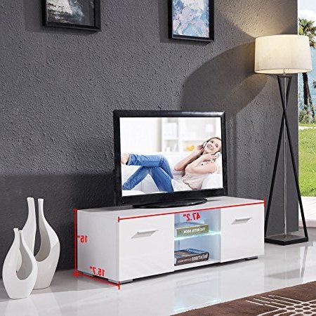 Newest Uenjoy White Tv Unit 120cm Led Tv Stand Gloss Tv Cabinet For Manhattan 2 Drawer Media Tv Stands (Photo 9 of 10)
