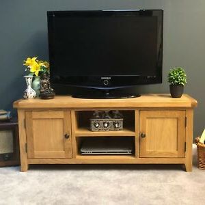 Oak Tv Unit Large Solid Wood Wide Television Stand Chunky In Preferred Deco Wide Tv Stands (View 6 of 10)