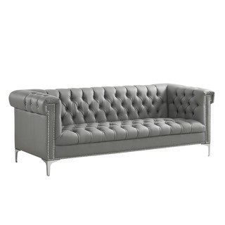 Popular 2pc Polyfiber Sectional Sofas With Nailhead Trims Gray Regarding Pu Leather Sofa Button Tufted Nail Head Trim With Y Legs (Photo 2 of 10)