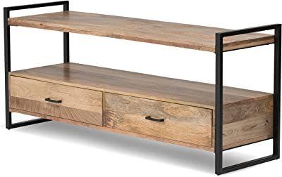 Preferred Amazon: Simplihome Erina Solid Wood Universal Low Tv Pertaining To Wide Tv Stands Entertainment Center Columbia Walnut/black (Photo 5 of 10)