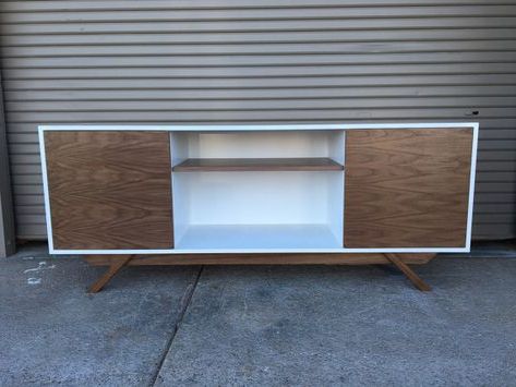 Preferred Mid Century 2 Door Tv Stands In Dark Walnut Intended For New Hand Built Mid Century Style Tv Stand. White With (Photo 7 of 10)