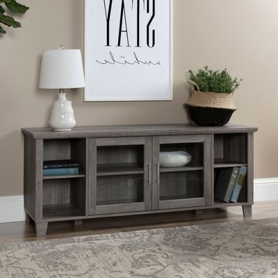 Preferred Traditional Gray Wash Tv Stand With Glass Doors (View 7 of 10)