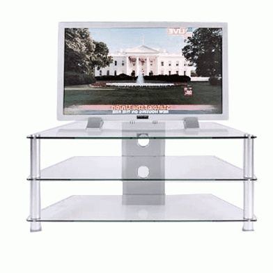 Rta Clear Or Black Glass 3 Shelf Tv Stand For 24 46 Inch Throughout Most Current Glass Shelves Tv Stands (View 9 of 10)