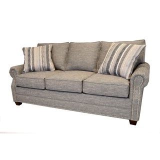 Shop Camden Grey Linen Sofa – Overstock – 8136734 Throughout 2018 Radcliff Nailhead Trim Sectional Sofas Gray (Photo 1 of 10)