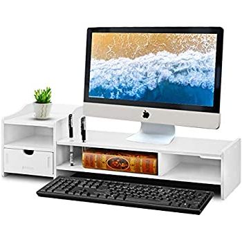 Trendy Amazon : Monitor Stand Riser, Computer Laptop Riser Within Space Saving Black Tall Tv Stands With Glass Base (View 10 of 10)