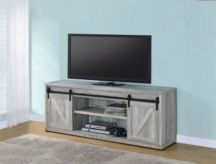 Trendy Grey Driftwood 71 Inch Tv Console W/ Sliding Barn Doors Pertaining To Rustic Grey Tv Stand Media Console Stands For Living Room Bedroom (View 3 of 10)