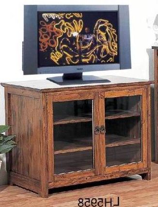 Trendy Tv Stands With Drawer And Cabinets Throughout Solid Fir Wood Tv Cabinet With 2 Glass Doors And 2 Shelves (Photo 1 of 10)