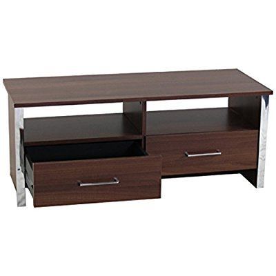 Tv Stand Walnut 2 Drawer Entertainment Television Cabinet Within Most Recently Released Chromium Tv Stands (View 8 of 10)