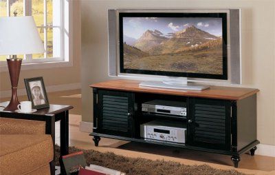 Two Tone Antique Black & Oak Finish Tv Stand W/storage Intended For Latest Mainstays Tv Stands For Tvs With Multiple Colors (Photo 1 of 10)