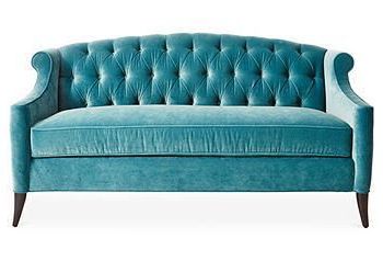 Velvet Tufted Sofa, Turquoise Velvet Pertaining To Well Liked Brayson Chaise Sectional Sofas Dusty Blue (View 6 of 10)