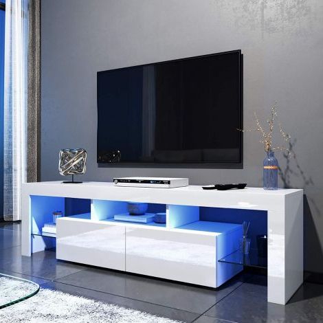 Well Known Elegant 1600mm Gloss White Modern Multi Colour Led Tv Unit With Regard To Modern Black Universal Tabletop Tv Stands (Photo 8 of 10)