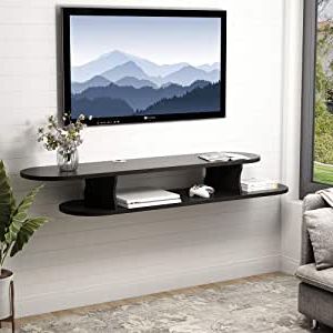 Well Known Modern Tv Stands In Oak Wood And Black Accents With Storage Doors Within Amazon: Tribesigns 2 Tier Modern Wall Mounted Media (View 3 of 10)