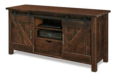 Well Liked Barn Door Wood Tv Stands Within Amish Rustic Barn Track Door Tv Stand Cabinet Solid (Photo 9 of 10)