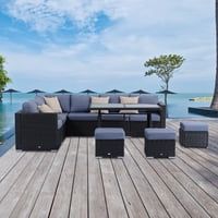 Well Liked Outsunny L Shaped Rattan Furniture 10 Pcs Rattan Sofa Set Intended For Brayson Chaise Sectional Sofas Dusty Blue (View 9 of 10)