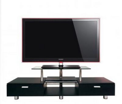 Well Liked Rfiver Black Tabletop Tv Stands Glass Base Pertaining To Black Low Level Tv Stand Cabinet For Tvs Upto 60" (View 7 of 10)