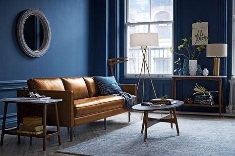 West Elm July 2015 Catalogue, Blue Mid Century Style Pertaining To Newest Dove Mid Century Sectional Sofas Dark Blue (Photo 1 of 10)