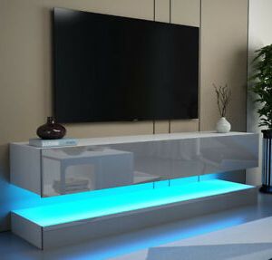 White Matt High Gloss Grey Tv Stand Cabinet Floating Wall Within Most Recent Milano White Tv Stands With Led Lights (Photo 4 of 10)