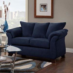 Widely Used Roundhill Furniture Aruca Navy Blue Microfiber Pillow Back With Regard To Artisan Blue Sofas (View 1 of 10)