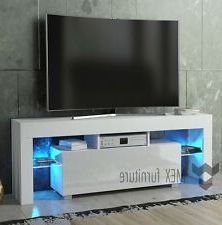 Zimtown Modern Tv Stands High Gloss Media Console Cabinet With Led Shelf And Drawers Intended For Most Recently Released Modern Large White Wooden Tv Stand Cabinet Home Storage (View 3 of 10)