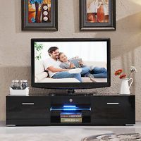 Zimtown Modern Tv Stands High Gloss Media Console Cabinet With Led Shelf And Drawers With Regard To Most Popular Ikea Tv Stand Besta Burs High Gloss Black (View 5 of 10)
