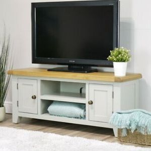 Arklow Painted Oak Large Tv Stand / 120cm Grey Tv Unit In Current Large Tv Stands (View 7 of 12)