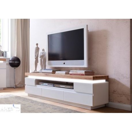 Large Tv Stands Inside Preferred Eris Ii Large Tv Stand With Natural Oak Top And Led Lights (View 2 of 12)