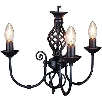 Black Iron Eight Light Chandeliers Inside Newest Traditional Satin Black Wrought Iron 5 Light Ceiling (View 7 of 10)
