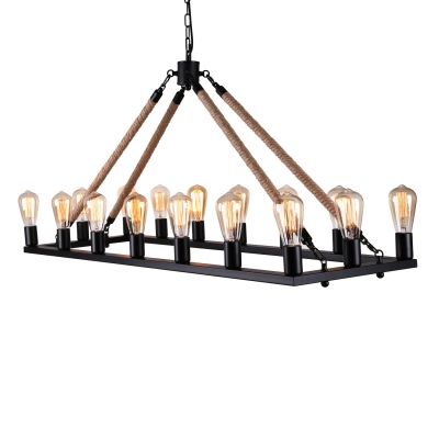 Current Matte Black Three Light Chandeliers For Matte Black 1 Tier 16 Light Natural Rope Led Chandelier (View 4 of 10)