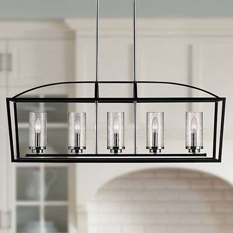 Current Midnight Black Five Light Linear Chandeliers Intended For Mercer 38 1/4"w Black Open Cage 5 Light Linear Chandelier (View 9 of 10)